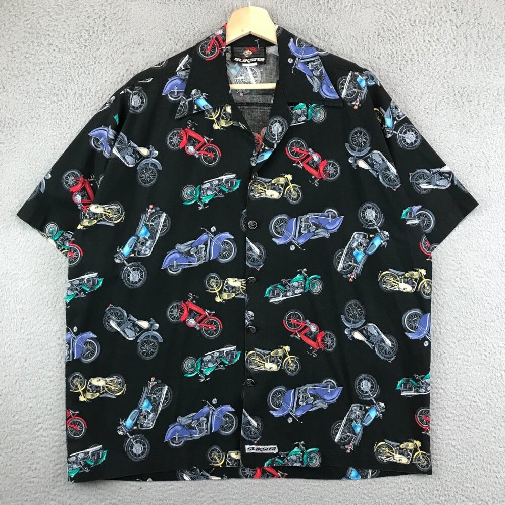 Y2K Slikster Motorcycles Short Sleeve Button Up‎ Shirt XL
